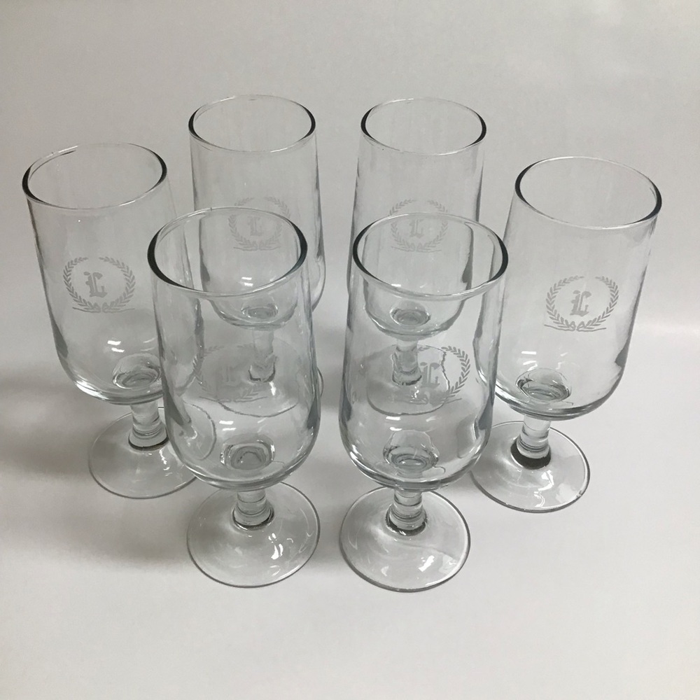 Letter L Monogram Wine Decanter Carafe 6 Glasses SET Etched Clear Glass Barware - Picture 4 of 16